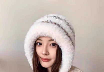 Striped Fluffy Knit Trapper Hat