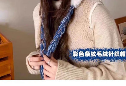 Striped Fluffy Knit Trapper Hat