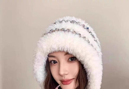 Striped Fluffy Knit Trapper Hat