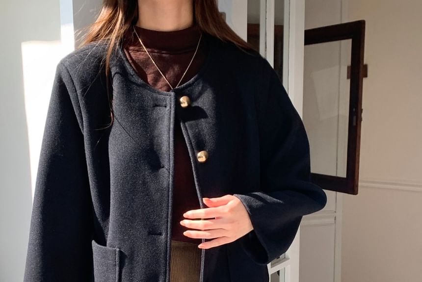 Button-Up Plain Woolen Jacket