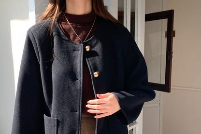 Button-Up Plain Woolen Jacket