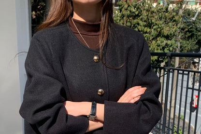 Button-Up Plain Woolen Jacket