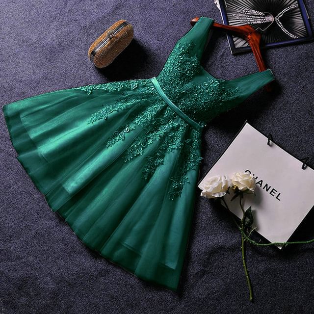 Sleeveless V-Neck Floral Applique Mesh Midi A-Line Cocktail Dress
