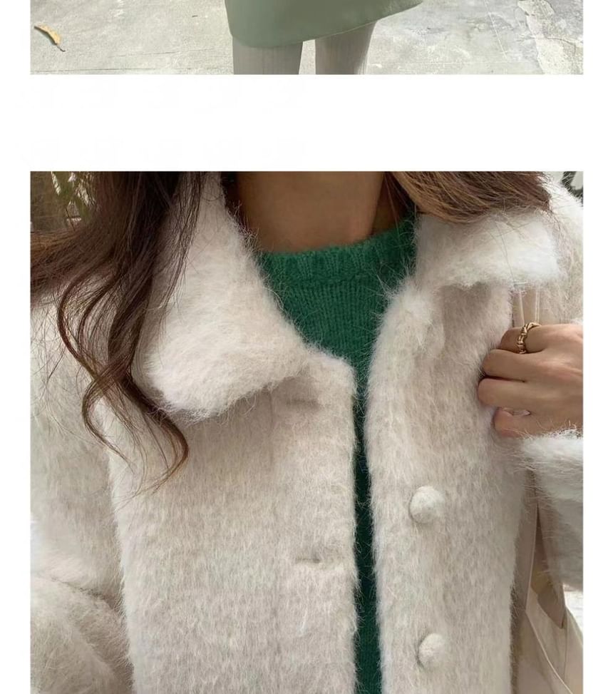 Collar Plain Fluffy Button Jacket