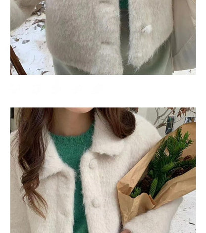 Collar Plain Fluffy Button Jacket