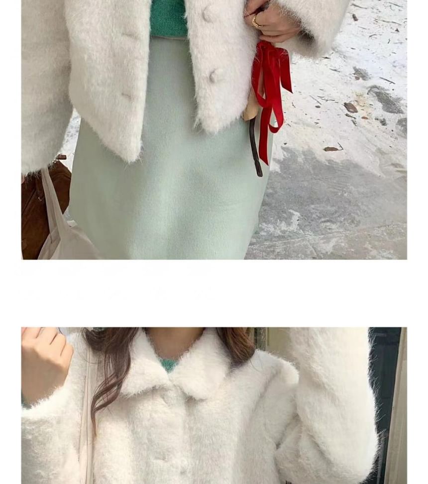 Collar Plain Fluffy Button Jacket