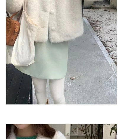 Collar Plain Fluffy Button Jacket
