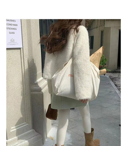 Collar Plain Fluffy Button Jacket