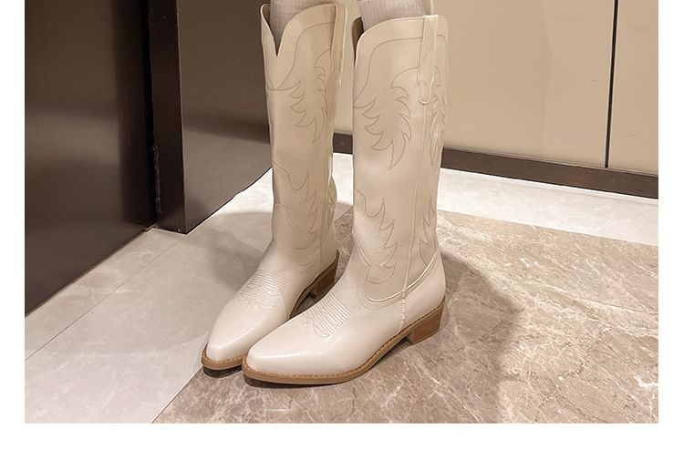 Faux Leather Chunky Heel Cowboy Boots