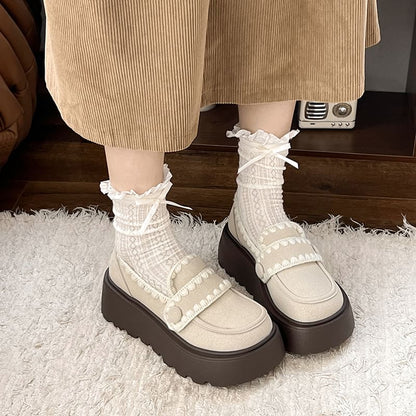 Platform Embroidered Trim Loafers