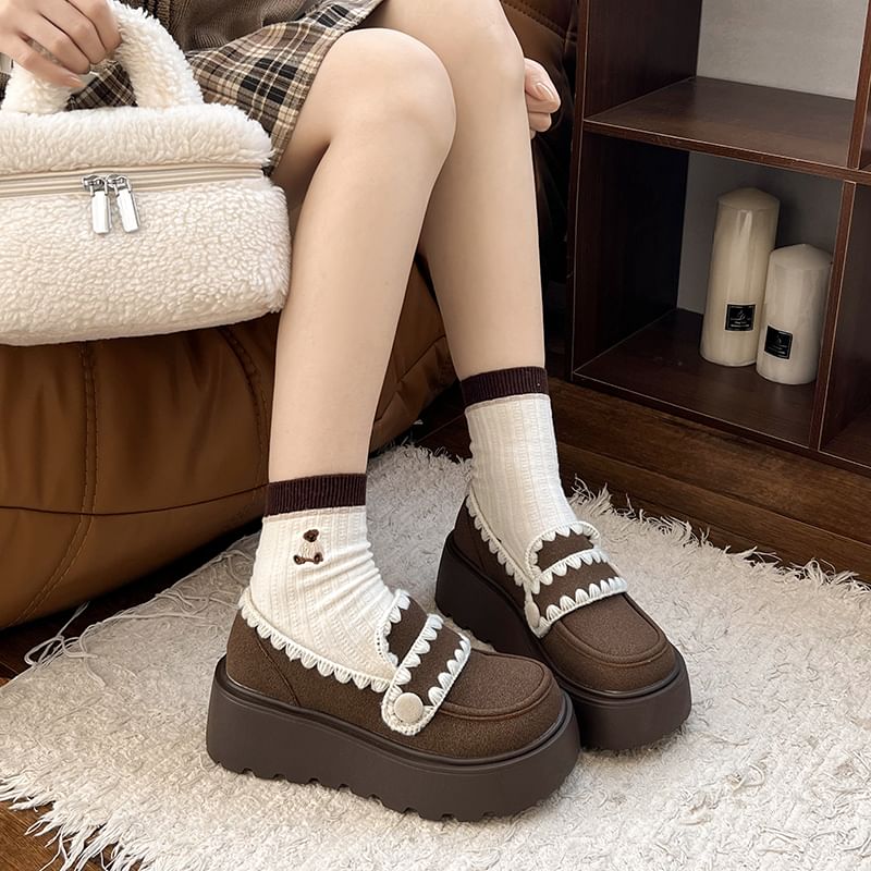 Platform Embroidered Trim Loafers