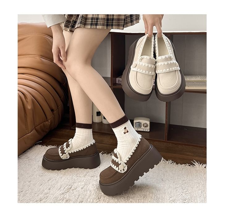 Platform Embroidered Trim Loafers
