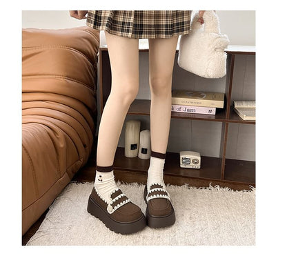 Platform Embroidered Trim Loafers