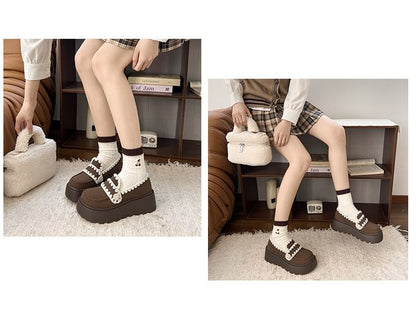 Platform Embroidered Trim Loafers