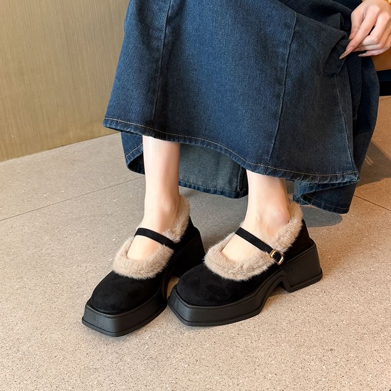 Square-Toe Platform Chunky Heel Mary Jane Shoes