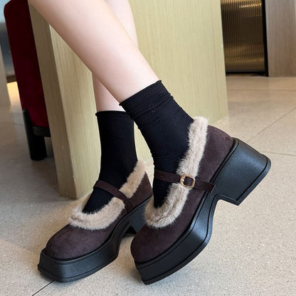 Square-Toe Platform Chunky Heel Mary Jane Shoes