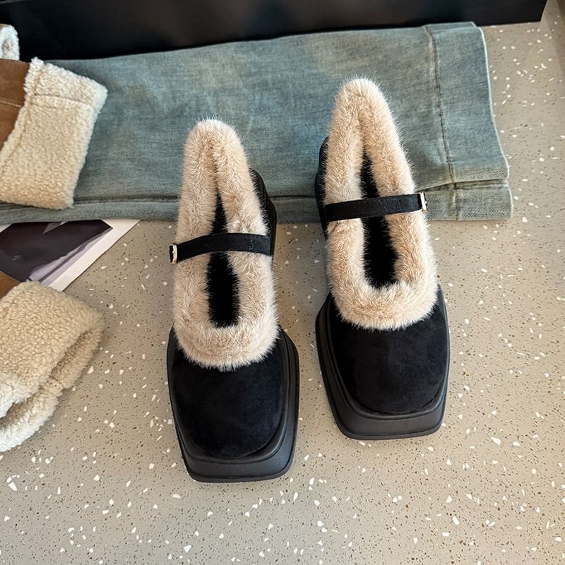 Square-Toe Platform Chunky Heel Mary Jane Shoes