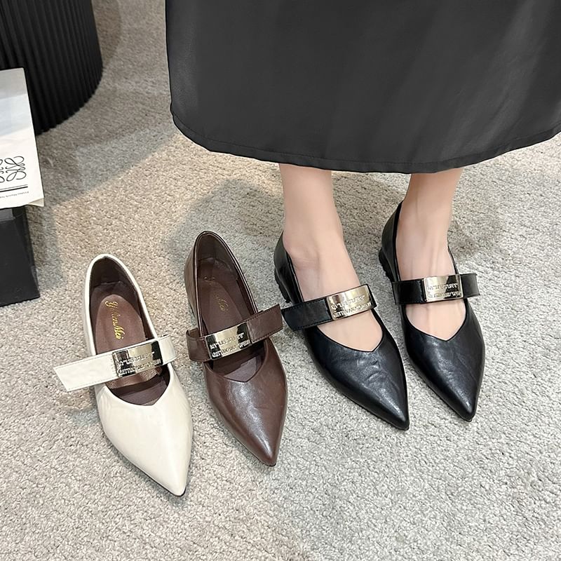 Pointy Buckled Chunky Heel Mary Jane Shoes