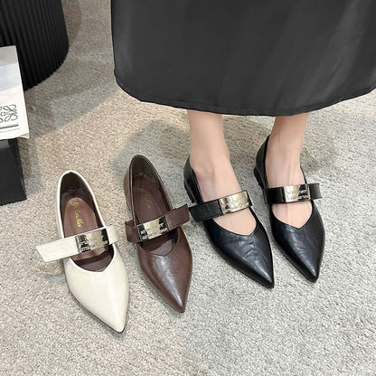 Pointy Buckled Chunky Heel Mary Jane Shoes