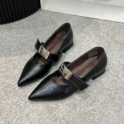 Pointy Buckled Chunky Heel Mary Jane Shoes