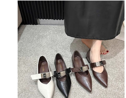 Pointy Buckled Chunky Heel Mary Jane Shoes