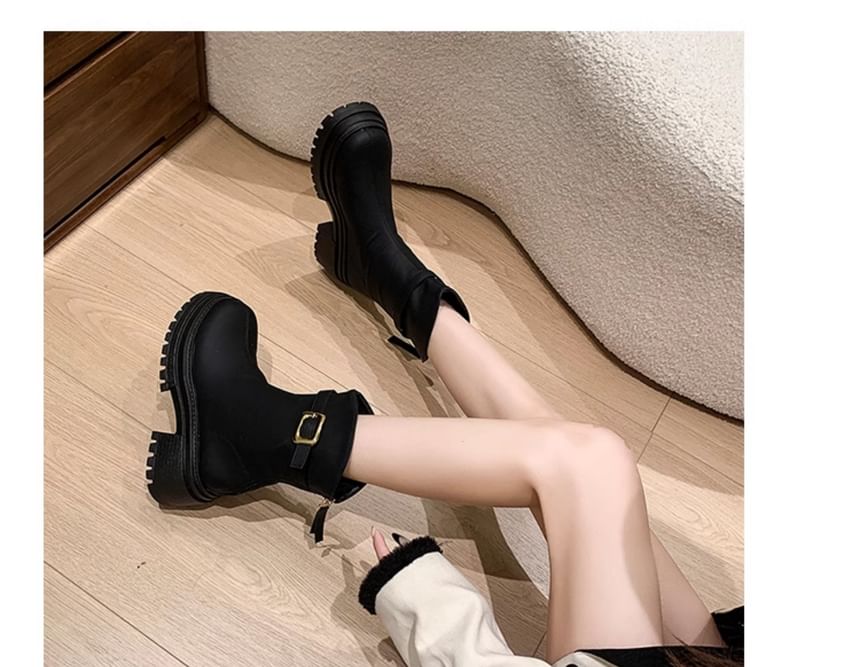 Chunky Heel Buckled Short Boots