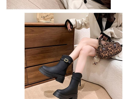 Chunky Heel Buckled Short Boots