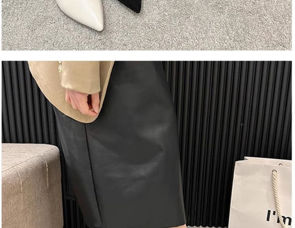 Pointy Faux Peral Strap Low Heel Mary Jane Shoes