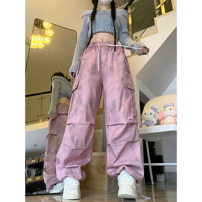 High Waist Tie Dye Wide Leg Cargo Pants