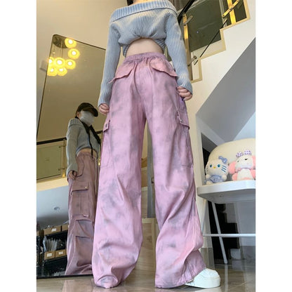 High Waist Tie Dye Wide Leg Cargo Pants
