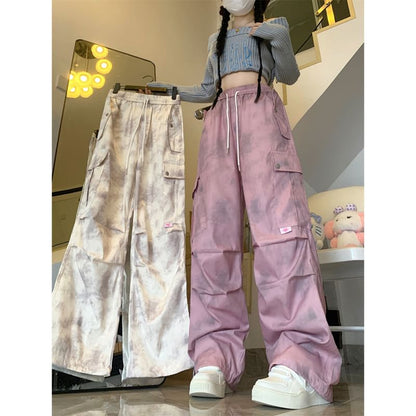 High Waist Tie Dye Wide Leg Cargo Pants