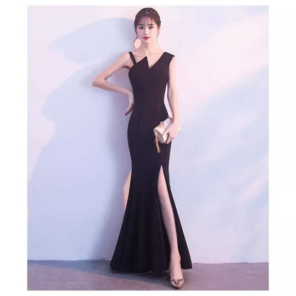Sleeveless Asymmetrical Plain Mermaid Evening Gown