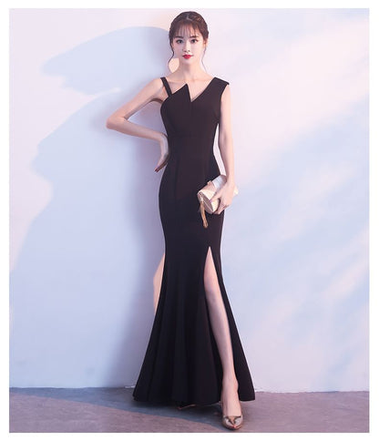 Sleeveless Asymmetrical Plain Mermaid Evening Gown
