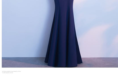 Sleeveless Asymmetrical Plain Mermaid Evening Gown