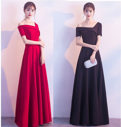 Gown Evening Asymmetrical A-Line Plain Short-Sleeve