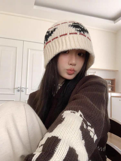 Patterned Ribbed Beanie