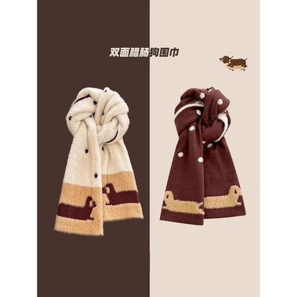 Dog Patterned Dotted Knit Scarf