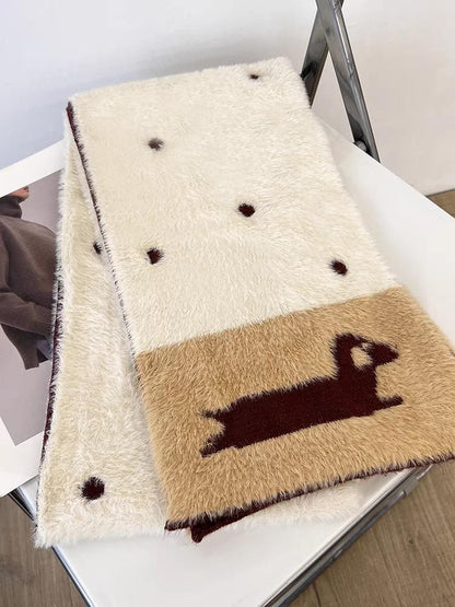 Dog Patterned Dotted Knit Scarf
