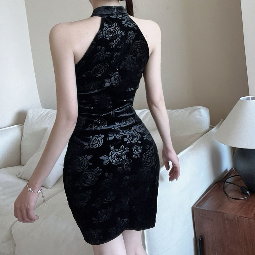Halter Floral Mini Qipao
