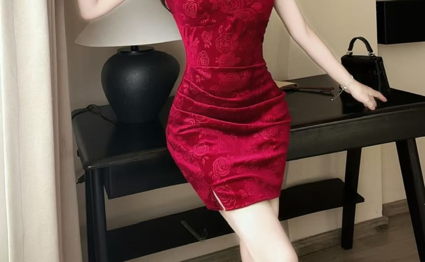 Halter Floral Mini Qipao