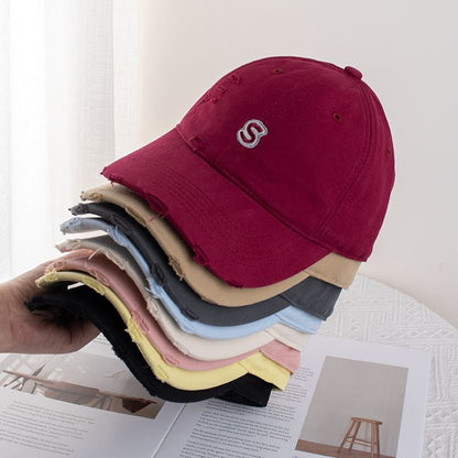 Letter Embroidered Distressed Baseball Cap