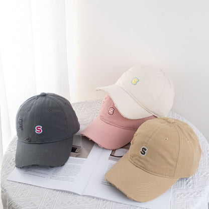 Letter Embroidered Distressed Baseball Cap