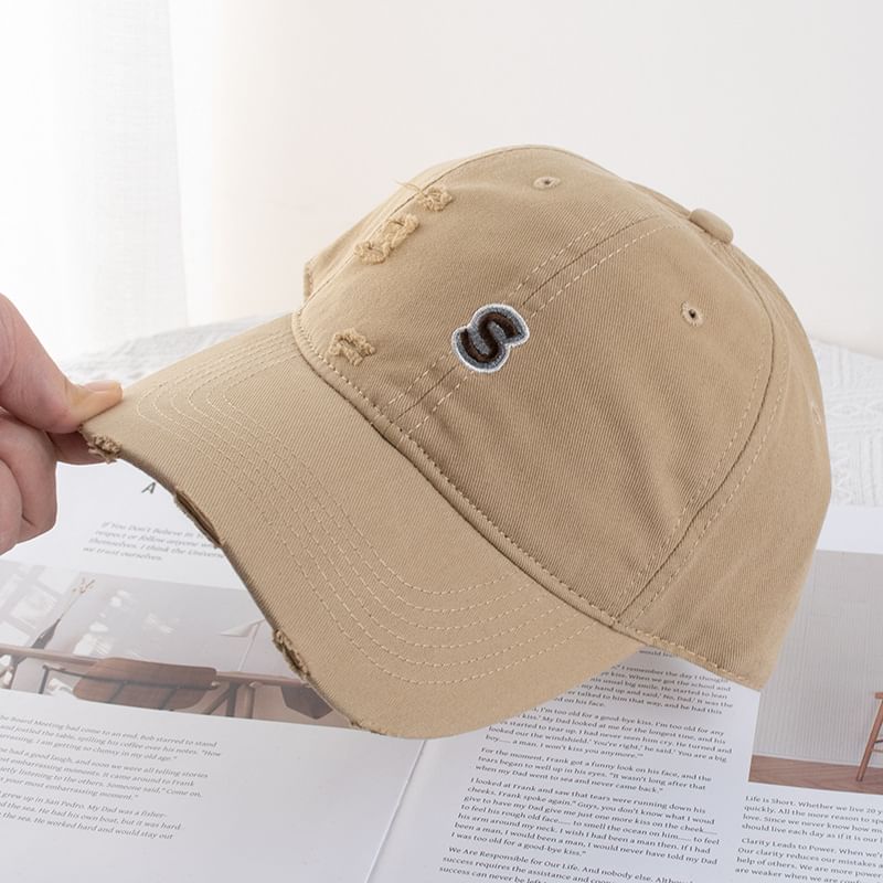 Letter Embroidered Distressed Baseball Cap