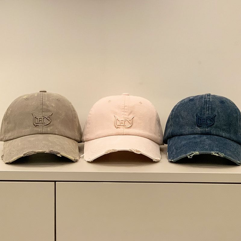 Letter Embroidered Distressed Cap