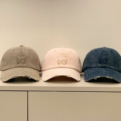 Letter Embroidered Distressed Cap