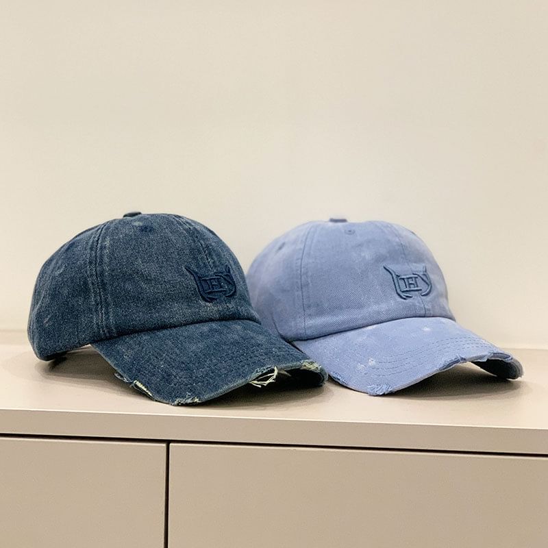 Letter Embroidered Distressed Cap