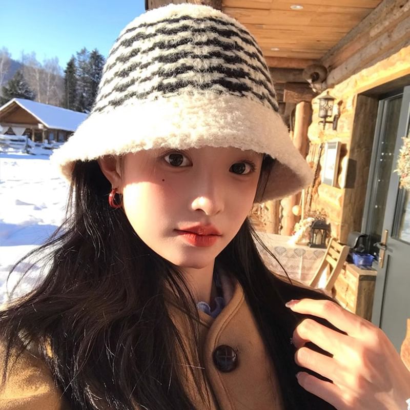 Striped Fluffy Bucket Hat