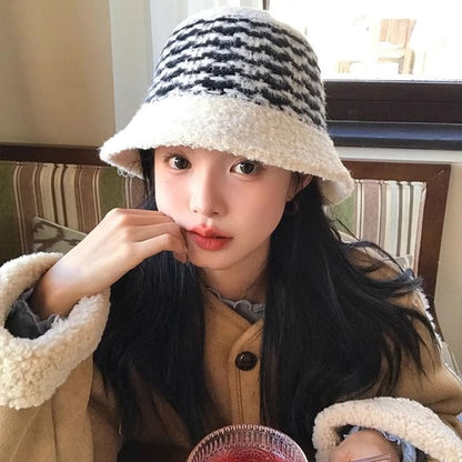 Striped Fluffy Bucket Hat