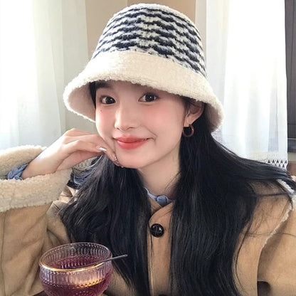 Striped Fluffy Bucket Hat