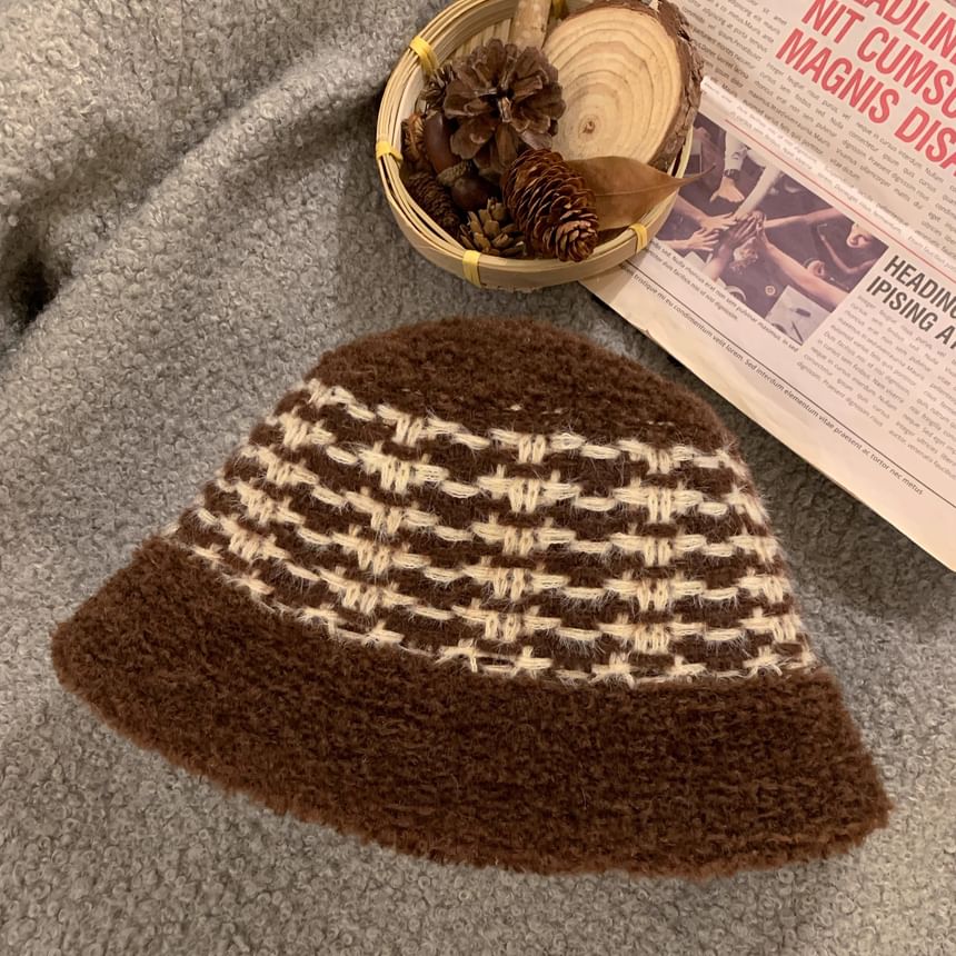 Striped Fluffy Bucket Hat